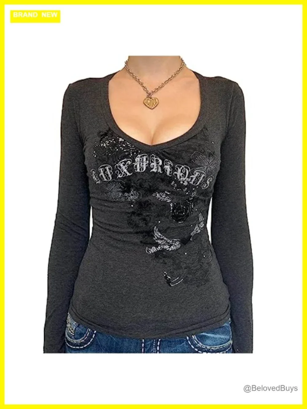 Women's Y2K Goth Long Sleeve Graphic Tee Punk Gothic Top